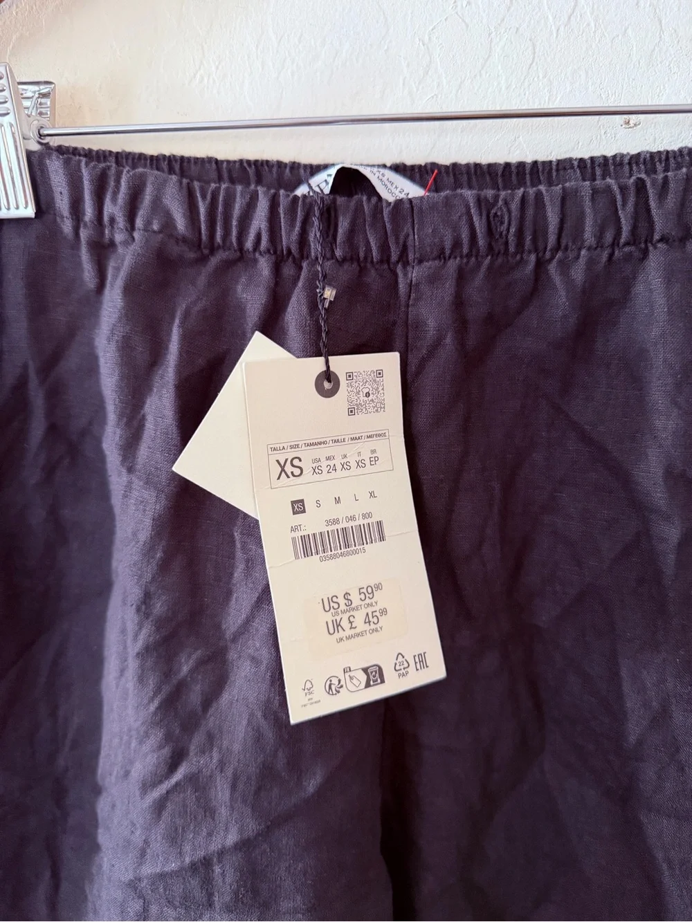 ZARA Men Black Elastic-Waist Linen-Blend Chinos